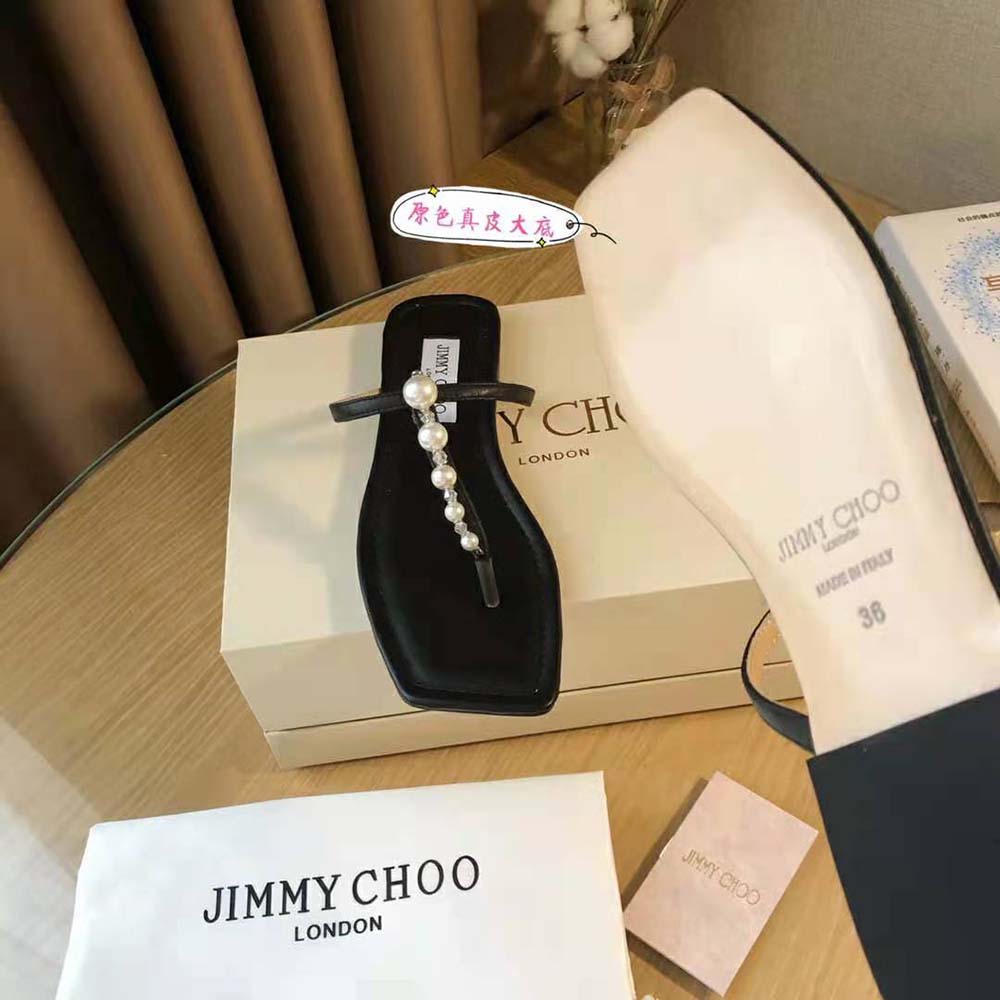 Jimmy Choo Women Alaina Flat Black Nappa Leather Flats with Pearl Embellishment - image 9