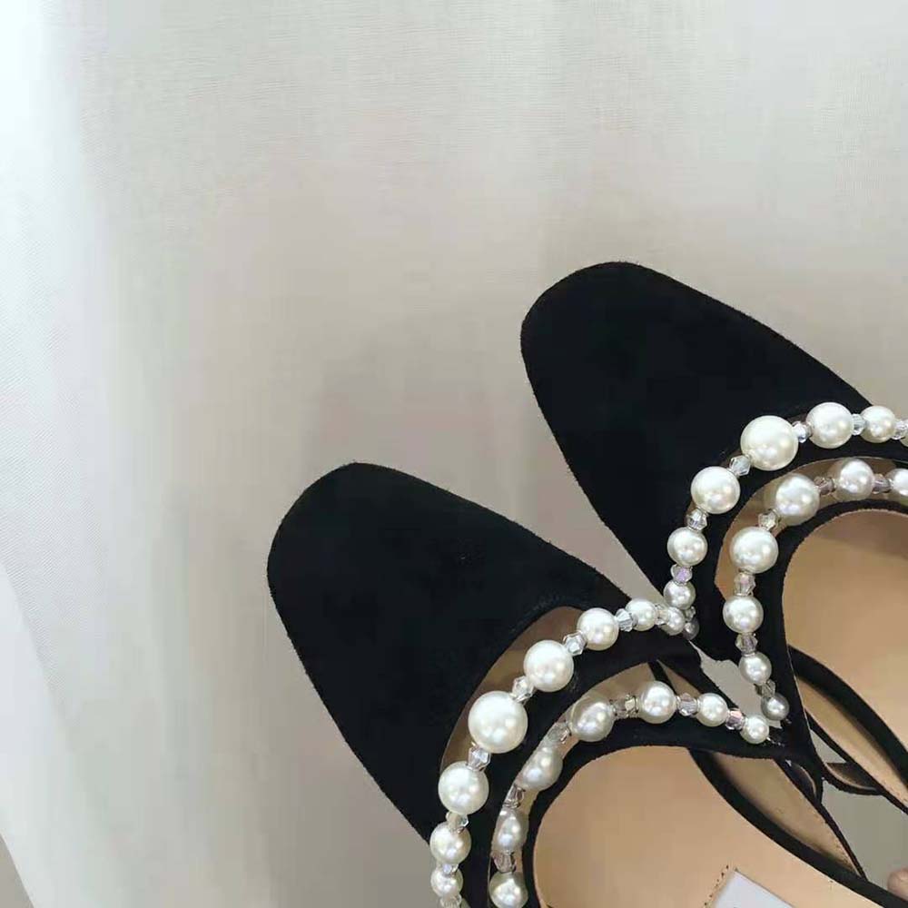 Jimmy Choo Women Alaina Flat Black Suede Flats with Pearl Embellishment - image 7