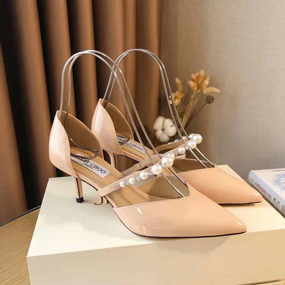 Top view showing pointed toe of Jimmy Choo Women Aurelie 85 ballet pink pumps