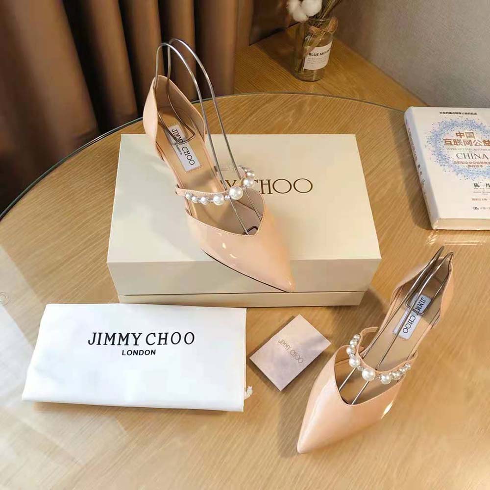 Jimmy Choo Women Aurelie 85 Ballet Pink Patent Leather Pointed Pumps with Pearl Embellishment - image 5