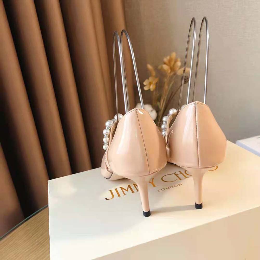 Jimmy Choo Women Aurelie 85 Ballet Pink Patent Leather Pointed Pumps with Pearl Embellishment - image 8