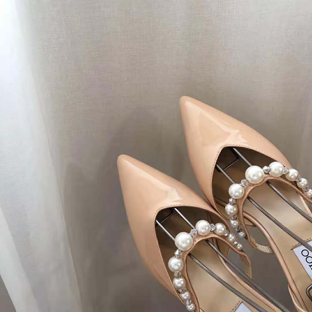Jimmy Choo Women Aurelie 85 Ballet Pink Patent Leather Pointed Pumps with Pearl Embellishment - image 4