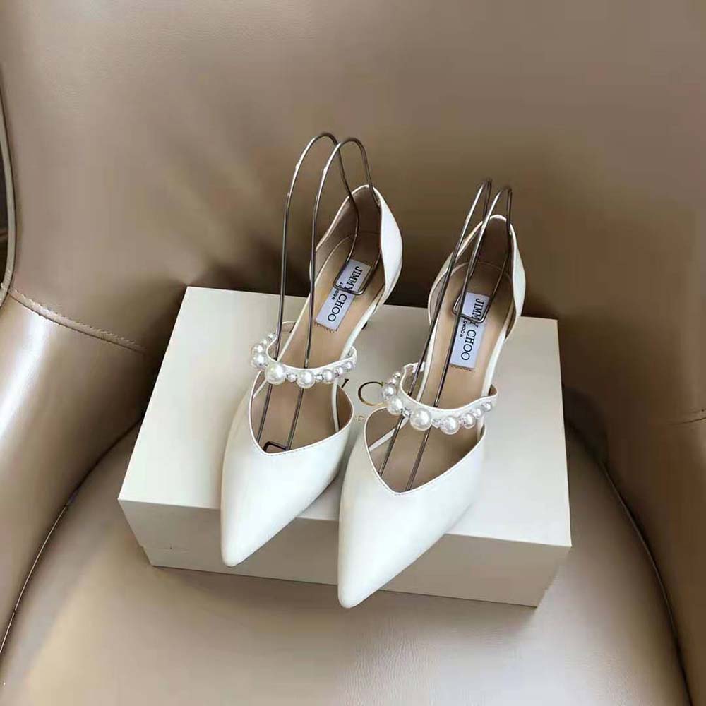 Jimmy Choo Women Aurelie 85 Latte Patent Leather Pointed Pumps with Pearl Embellishment - image 5