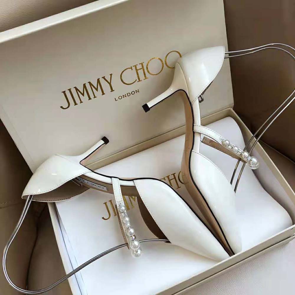 Top view showcasing pointed toe of Jimmy Choo Women Aurelie 85 pumps