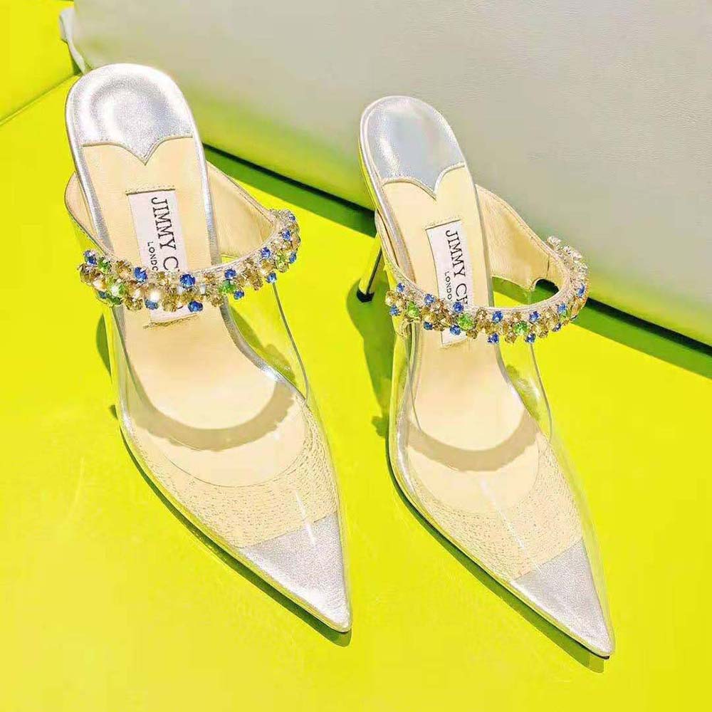 Jimmy Choo Women Bing 100 Clear Plexi Mules with Multicoloured Crystal Strap - image 7