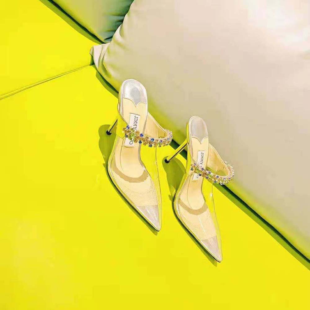 Jimmy Choo Women Bing 100 Clear Plexi Mules with Multicoloured Crystal Strap - image 6