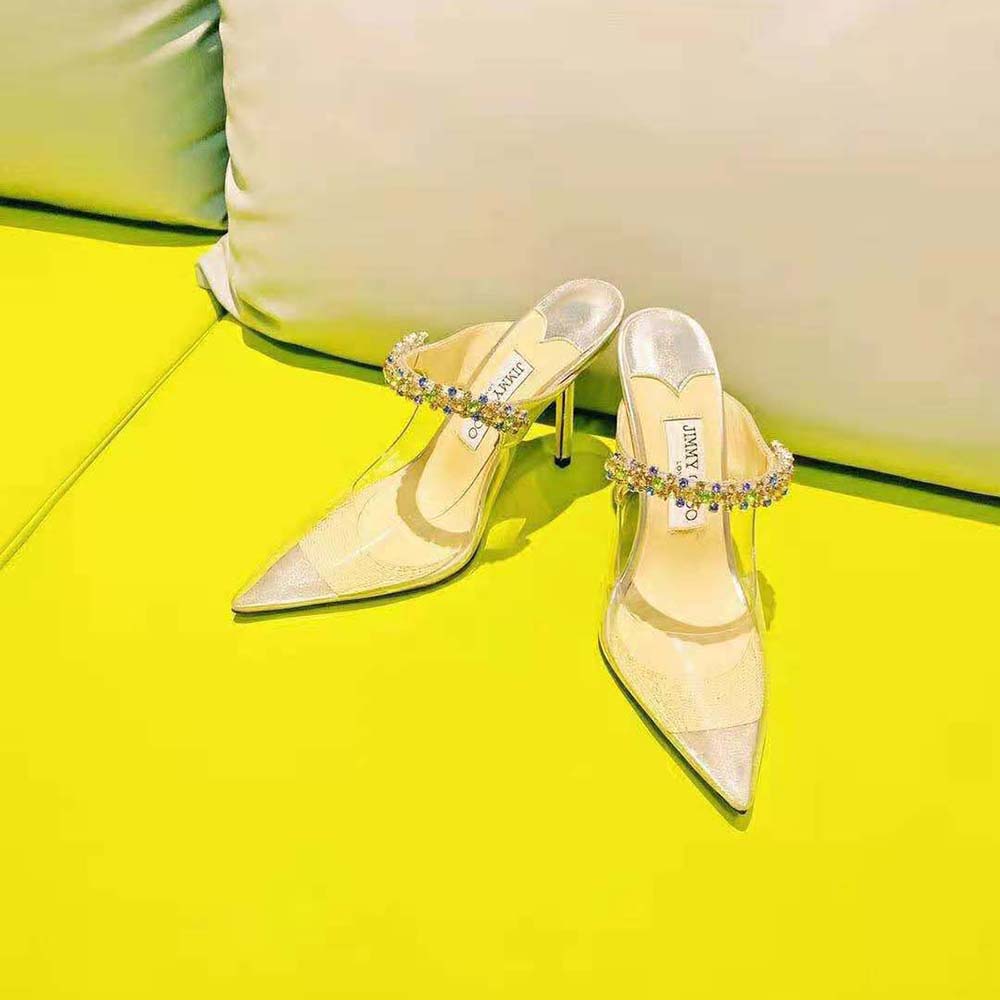 Jimmy Choo Women Bing 100 Clear Plexi Mules with Multicoloured Crystal Strap - image 5