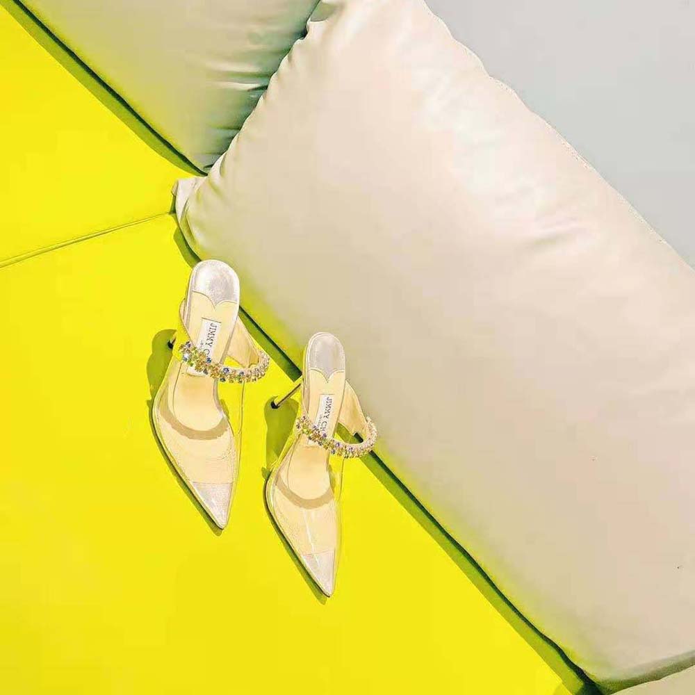 Jimmy Choo Women Bing 100 Clear Plexi Mules with Multicoloured Crystal Strap - image 4