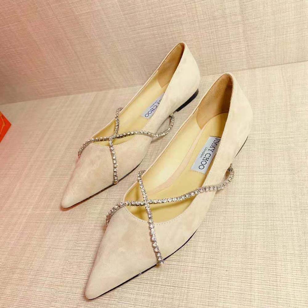 Jimmy Choo Women Genevi Flat Ballet Pink Pointed-Toe Flats with Crystal Chain - image 6