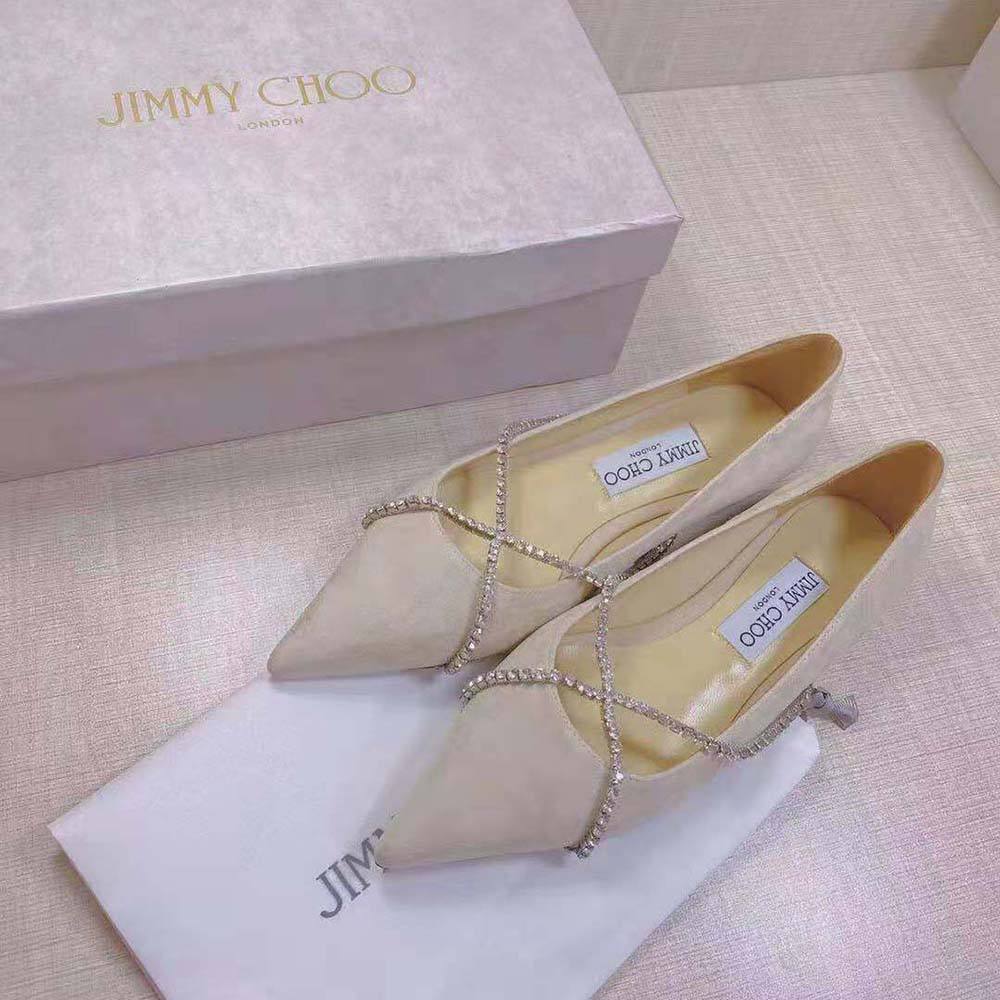 Top view showing pointed toe and pink leather of Jimmy Choo Genevi Flats