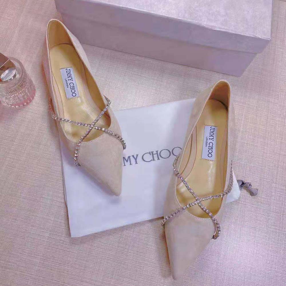 Jimmy Choo Women Genevi Flat Ballet Pink Pointed-Toe Flats with Crystal Chain - image 5