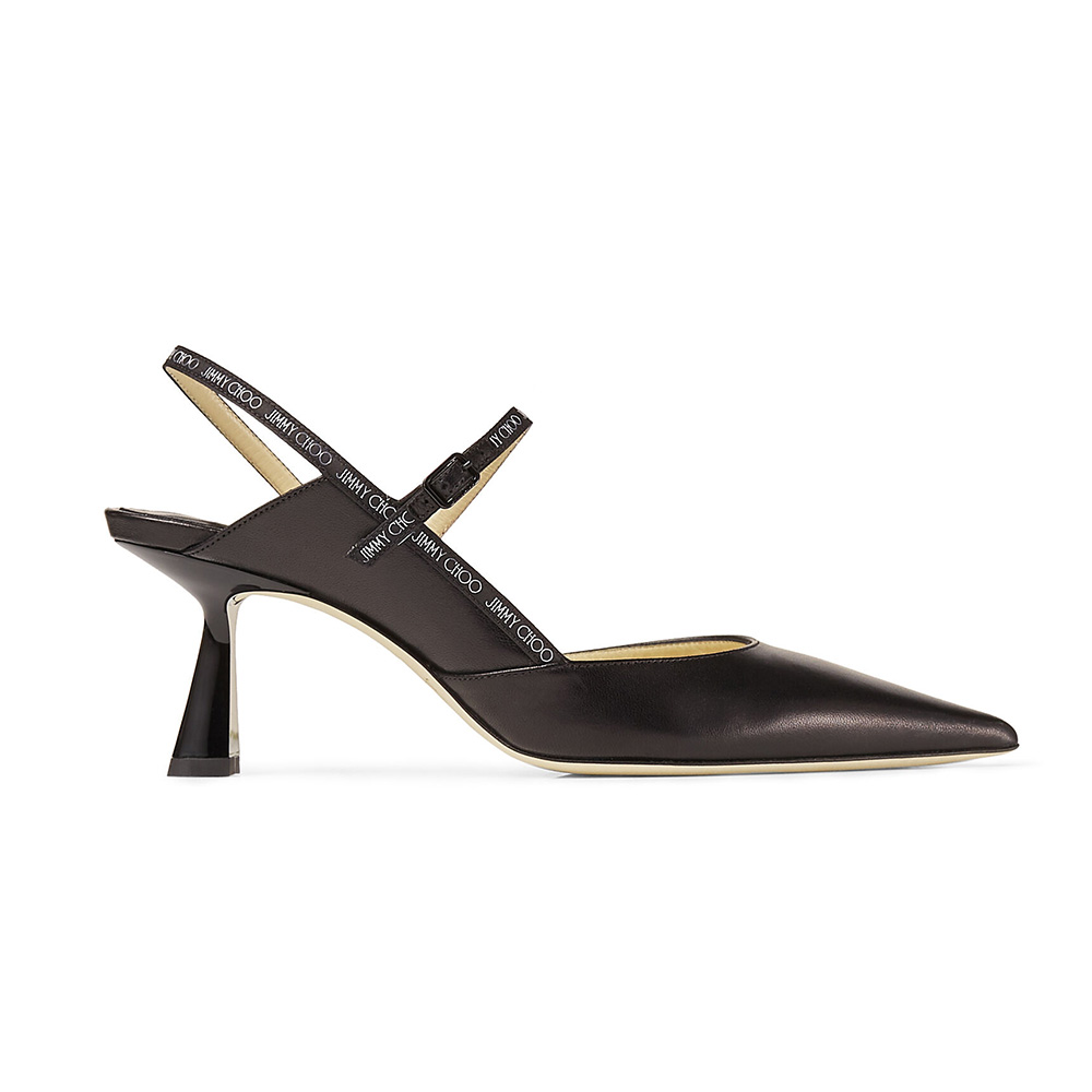 Side profile of Jimmy Choo Women Ray 65 Black Nappa Leather Pointed Pumps