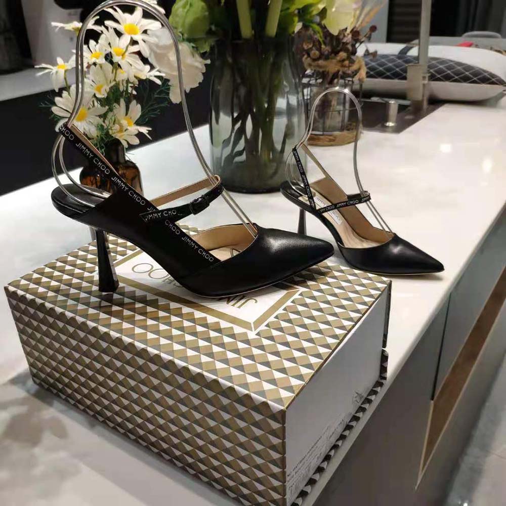 Jimmy Choo Women Ray 65 Black Nappa Leather Pointed Pumps with Logo-Woven Ribbon - image 6