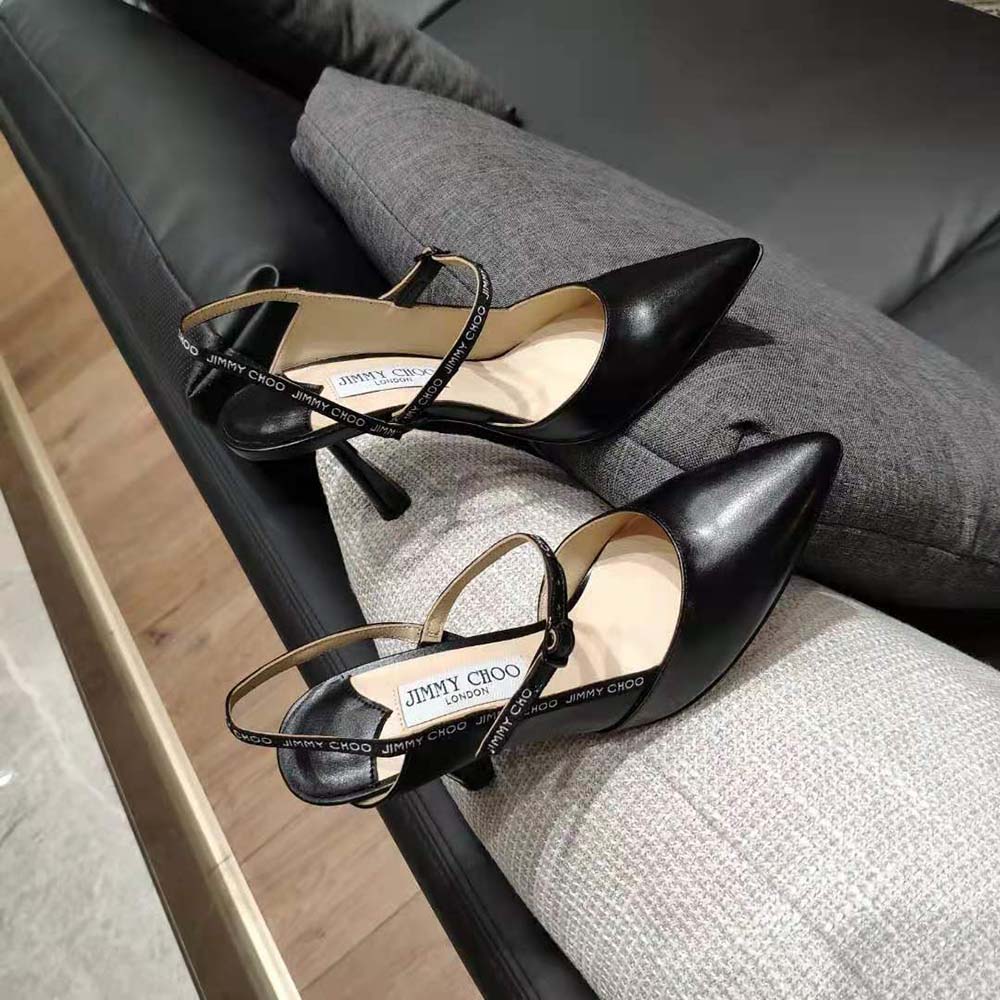 Jimmy Choo Women Ray 65 Black Nappa Leather Pointed Pumps with Logo-Woven Ribbon - image 4