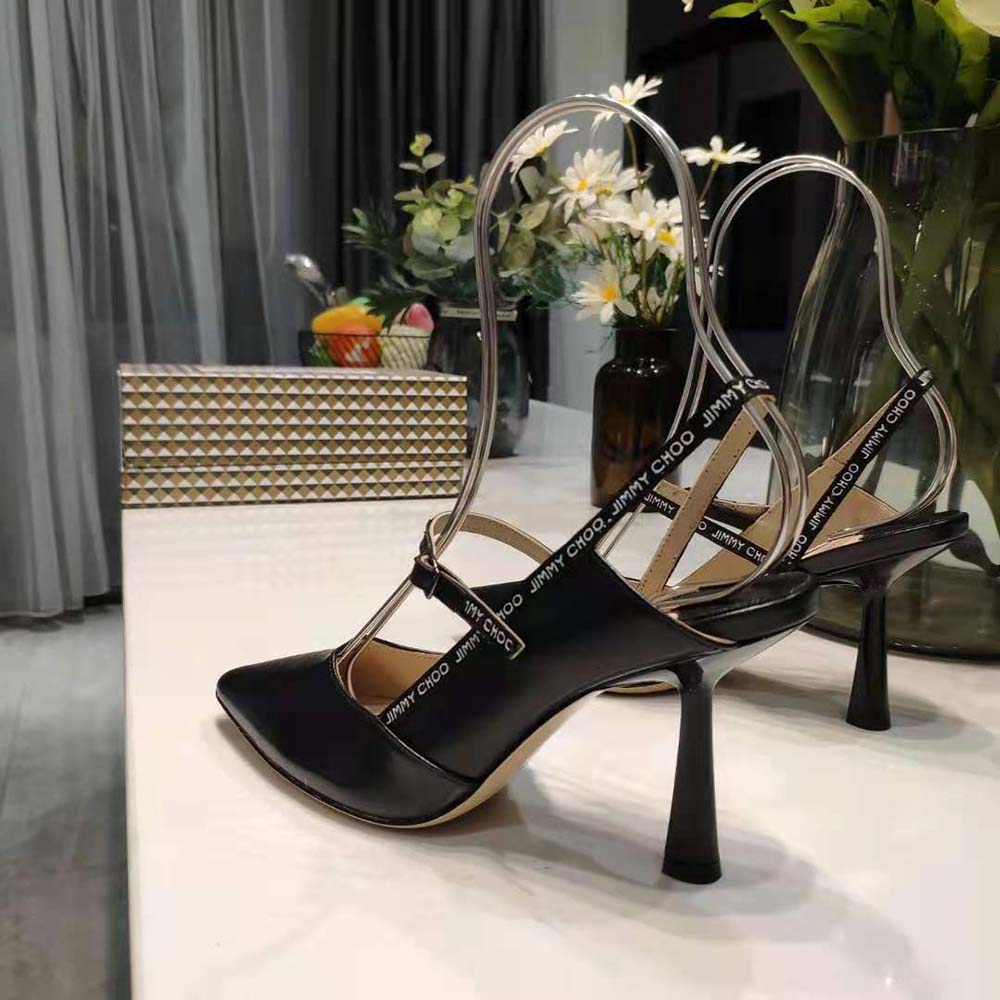 Jimmy Choo Women Ray 65 Black Nappa Leather Pointed Pumps with Logo-Woven Ribbon - image 5
