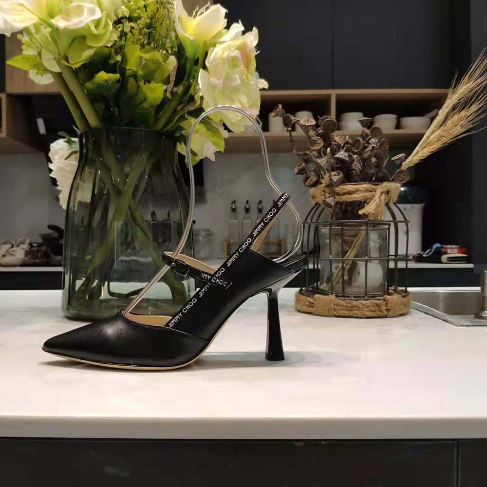 Jimmy Choo Women Ray 65 Black Nappa Leather Pointed Pumps with Logo-Woven Ribbon - image 8