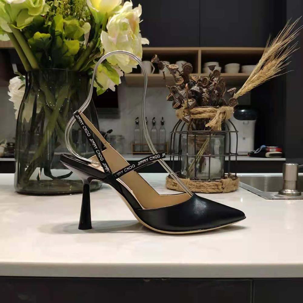 Jimmy Choo Women Ray 65 Black Nappa Leather Pointed Pumps with Logo-Woven Ribbon - image 7
