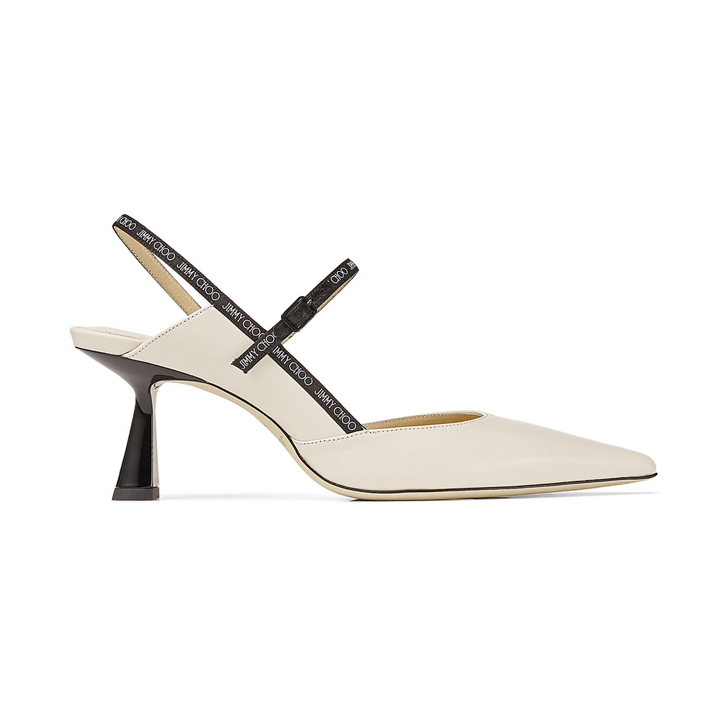 Side view of Jimmy Choo Women Ray 65 Latte Nappa Leather Pointed Pumps