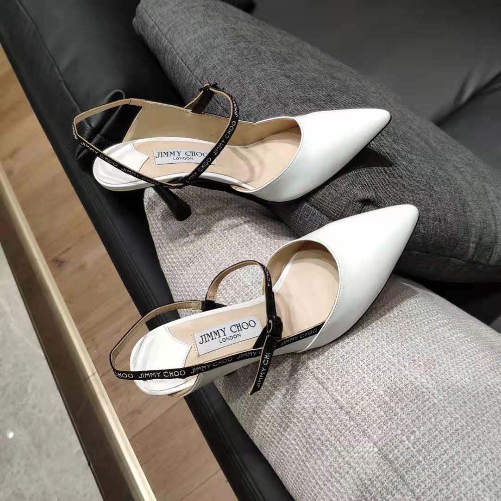 Jimmy Choo Women Ray 65 Latte Nappa Leather Pointed Pumps with Logo-Woven Ribbon - image 5