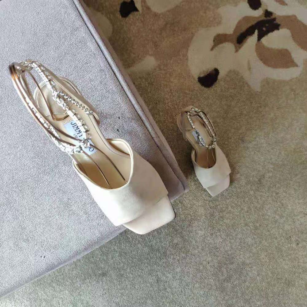 Jimmy Choo Women Sae 90 Ballet Pink Suede Sandals with Crystal Chain Embellishment - image 6