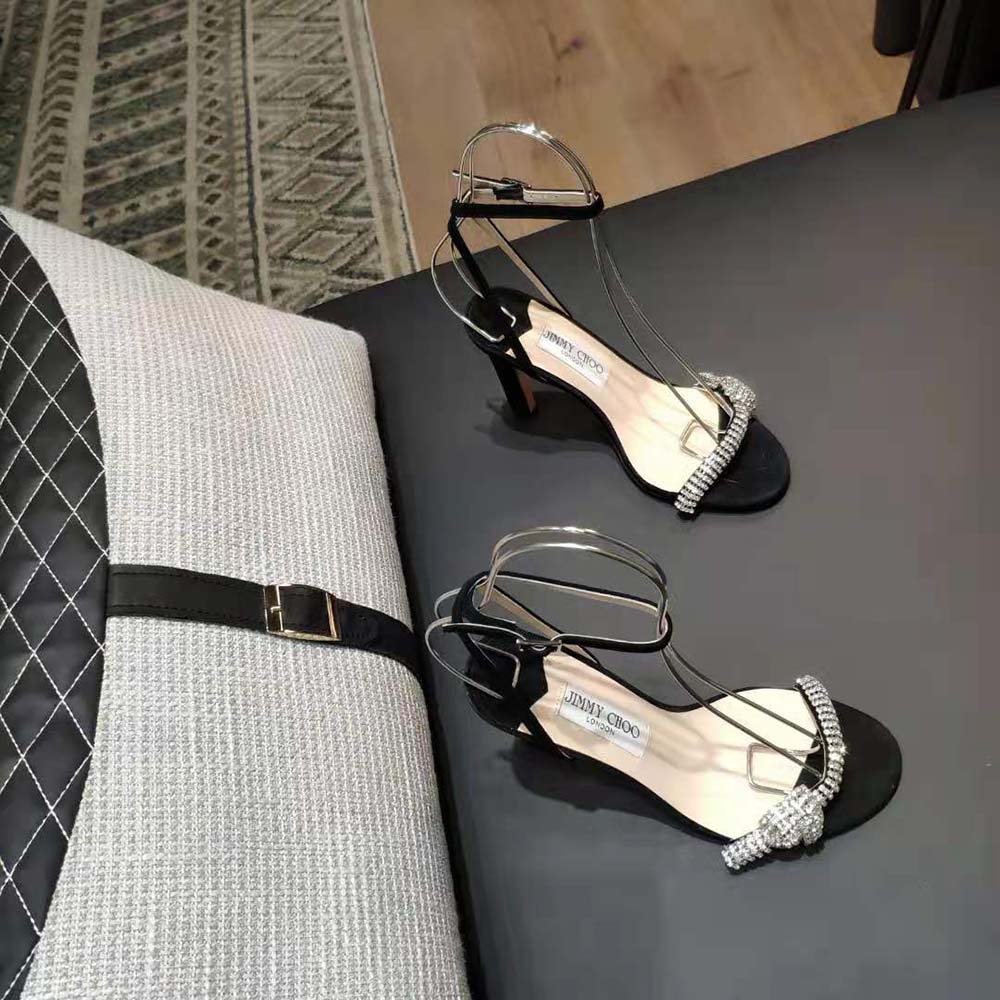Jimmy Choo Women Thyra 100 Black Suede Sandals with Pavé Crystal Cord Detail - image 5