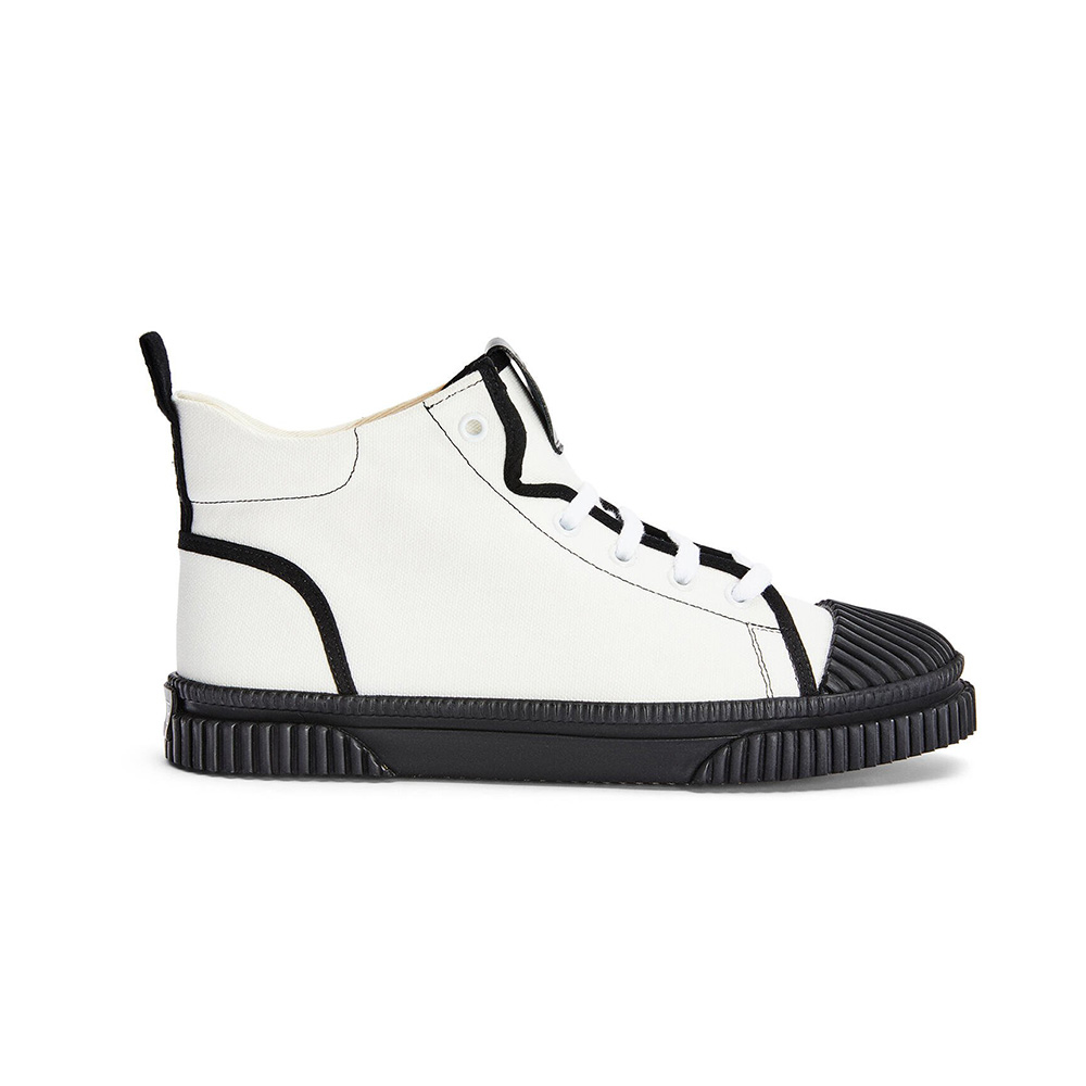 Side view of Loewe Women High Top Sneaker in Canvas-White
