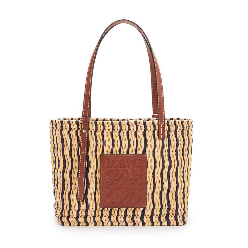Front view of Loewe Women Small Square Basket Bag in Reed and Calfskin
