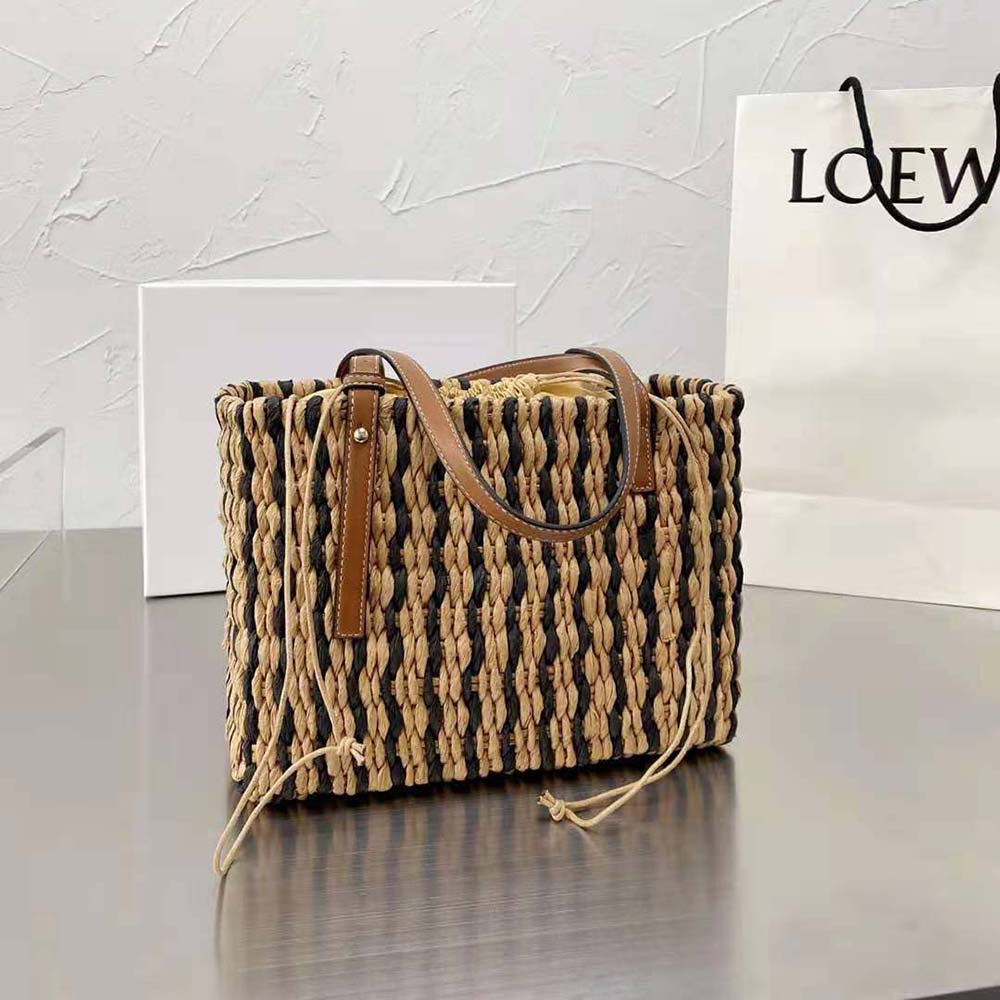 Loewe Women Small Square Basket Bag in Reed and Calfskin - image 4