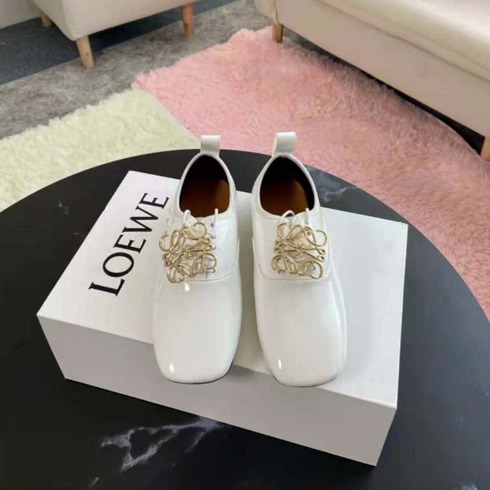 Loewe Women Soft Derby Anagram in Patent Calf-White - image 4