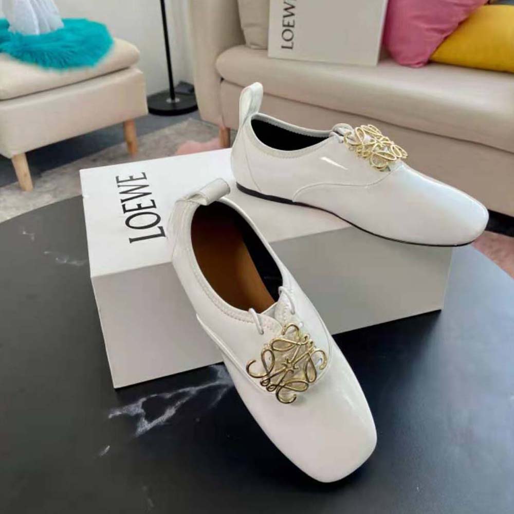 Loewe Women Soft Derby Anagram in Patent Calf-White - image 5