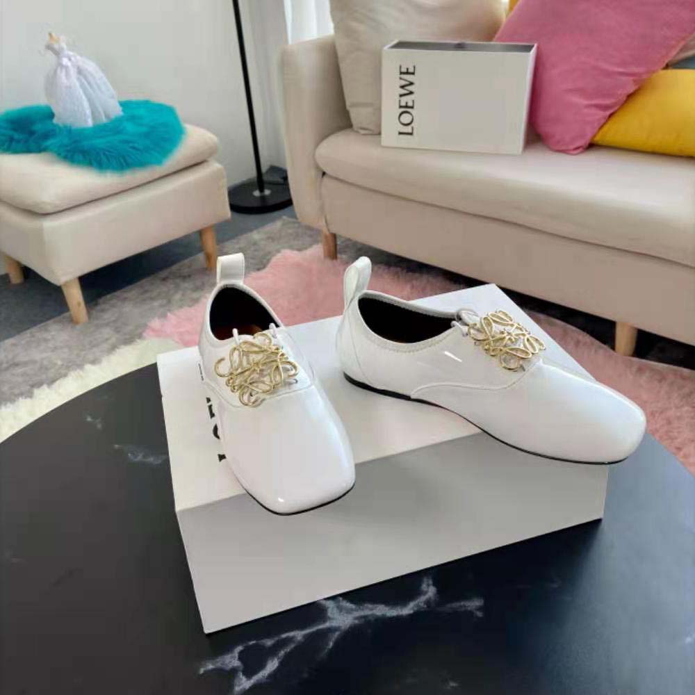Loewe Women Soft Derby Anagram in Patent Calf-White - image 6