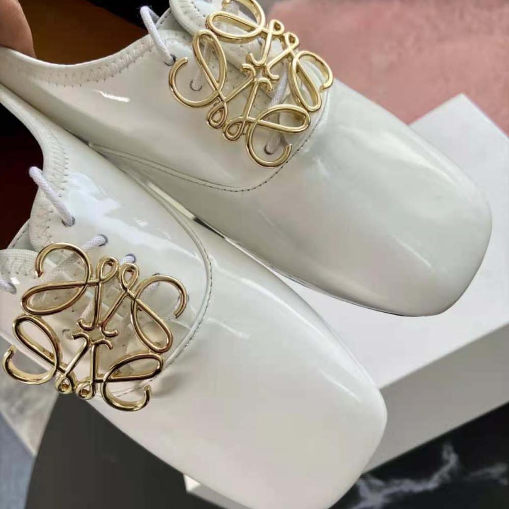 Loewe Women Soft Derby Anagram in Patent Calf-White - image 7