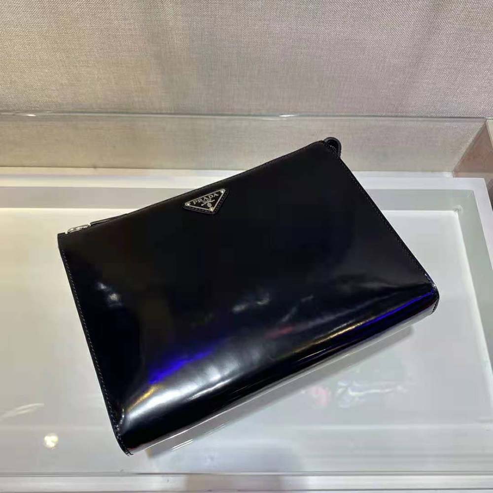 Prada Men Brushed Leather Pouch-Black - image 4