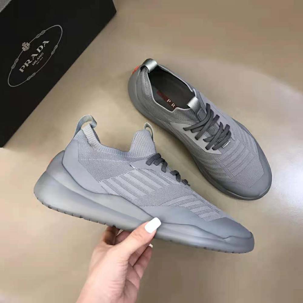 Prada Unisex Toblach Technical Fabric Sneakers-Gray - image 4