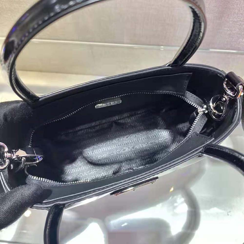 Prada Women Brushed Leather Handbag Nylon Lining-Black - image 7