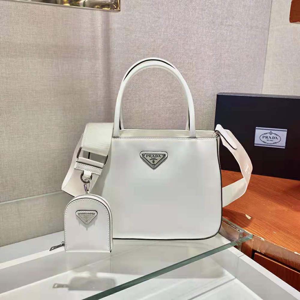 Close-up of brushed leather texture on Prada Women Handbag White