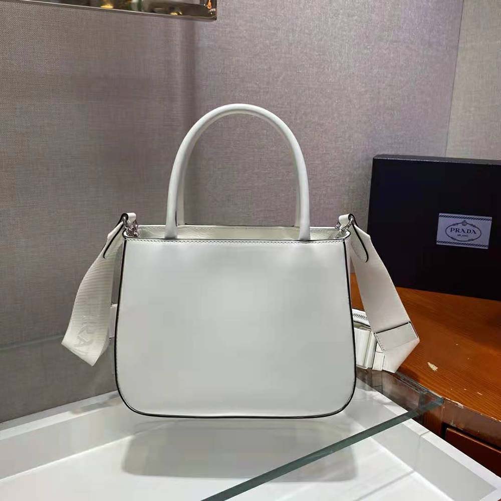 Prada Women Brushed Leather Handbag Nylon Lining-White - image 5