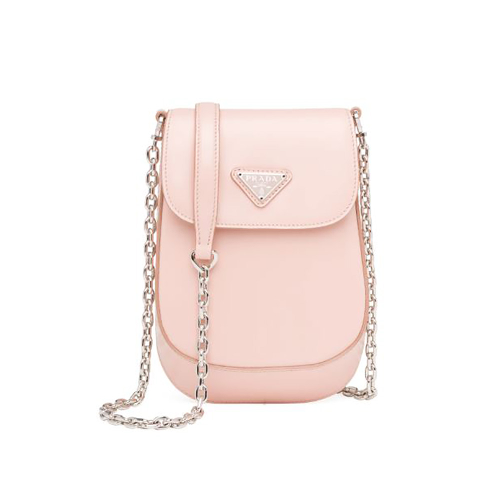 Front view of Prada Women Brushed Leather Mini-Bag-Pink with flap closed