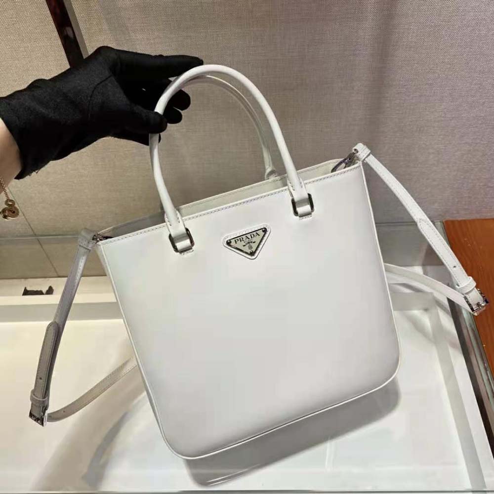 Prada Women Brushed Leather Tote Bag-White - image 4