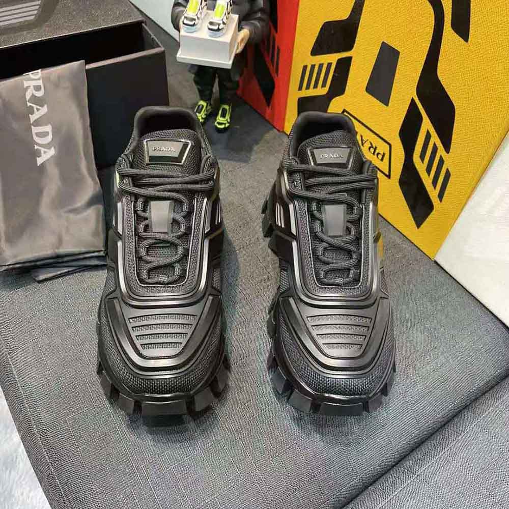 Top-down view of Prada Women Cloudbust Thunder Sneakers-Black highlighting sleek silhouette