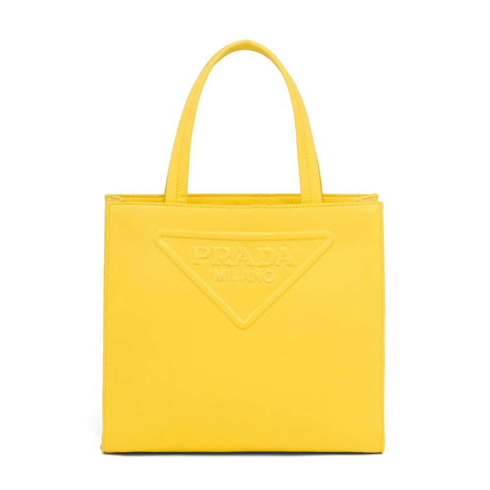 Front view of Prada Women Drill Tote Handles Bag-Yellow showing vibrant color