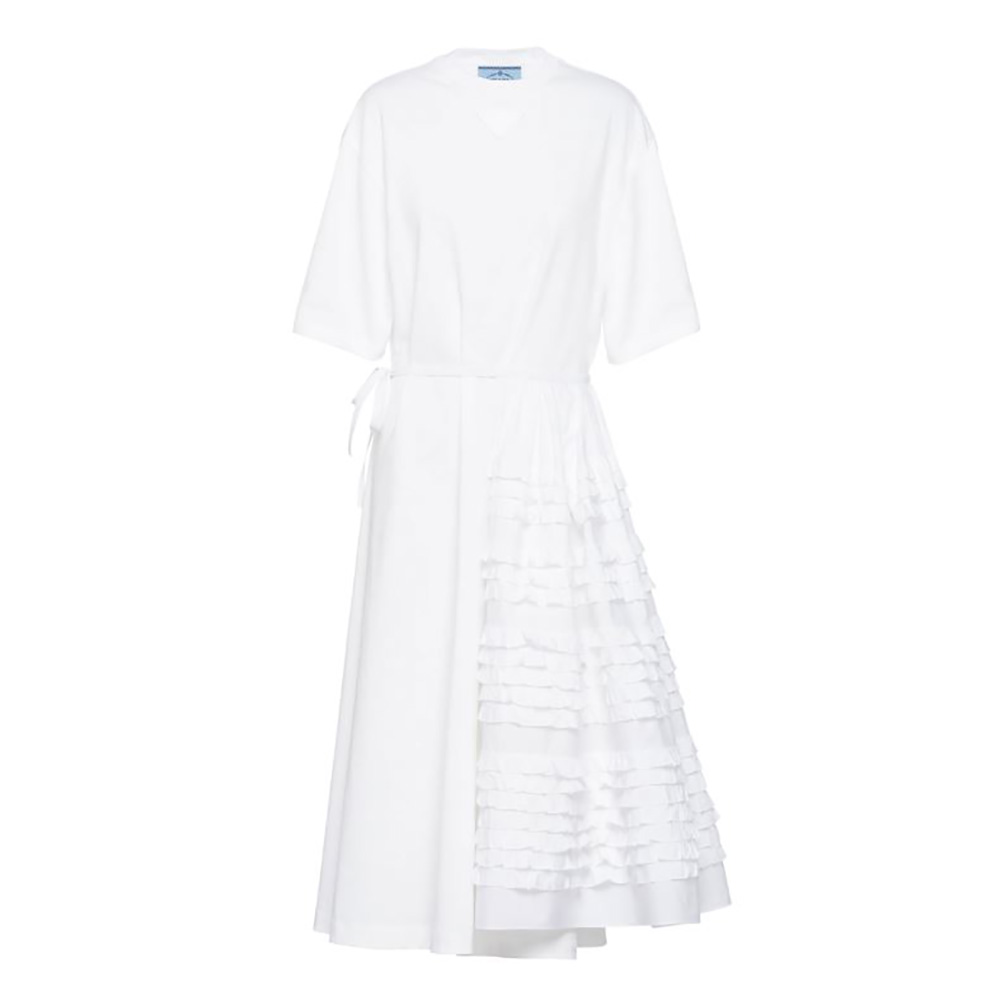 Front view of Prada Women Jersey Dress The Asymmetrical Design-White