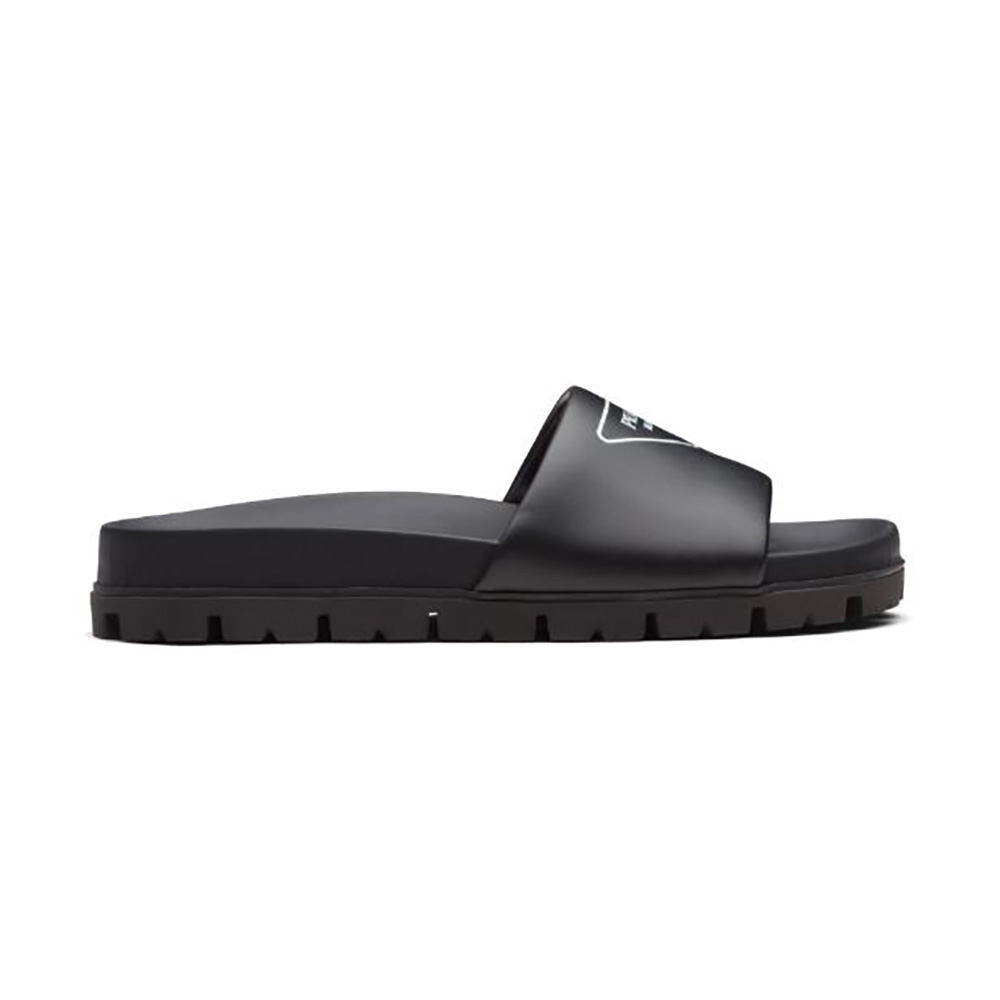 Side view of Prada Women Leather Slides in 20mm Heel-Black