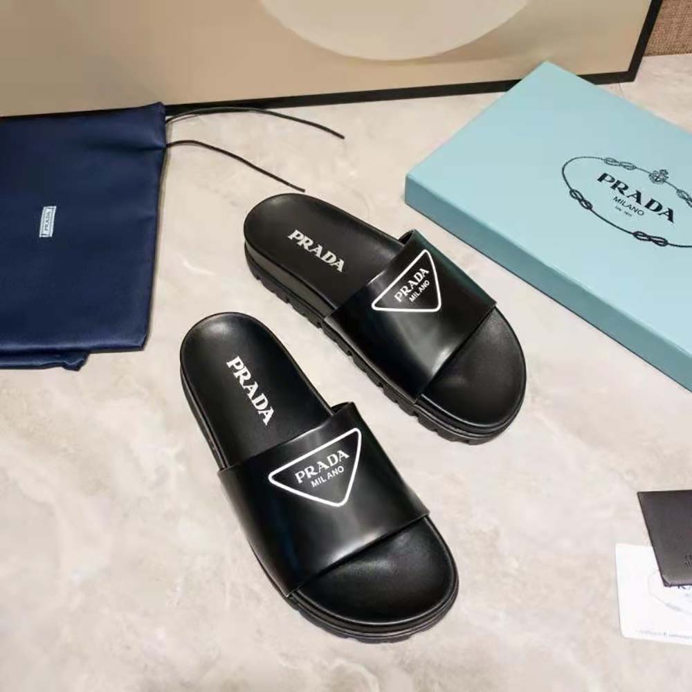 Prada Women Leather Slides in 20mm Heel-Black - image 4