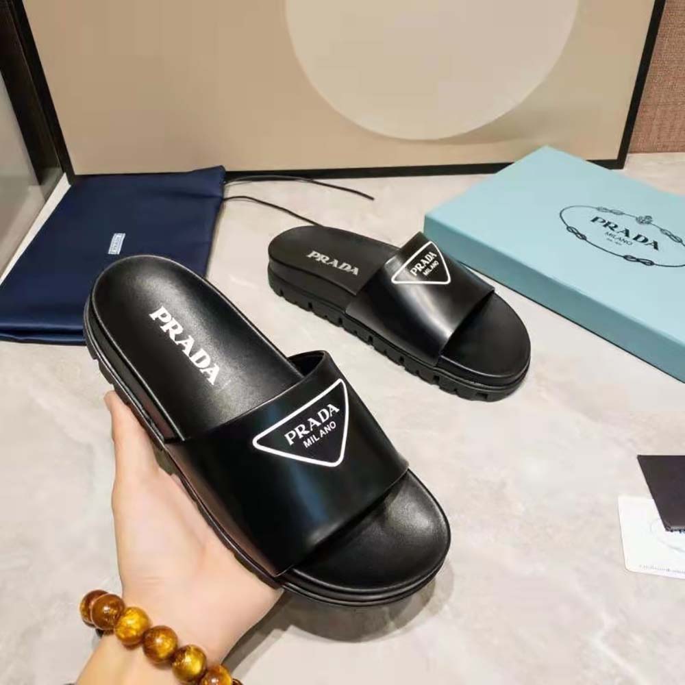 Prada Women Leather Slides in 20mm Heel-Black - image 7