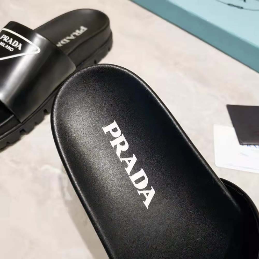 Prada Women Leather Slides in 20mm Heel-Black - image 8