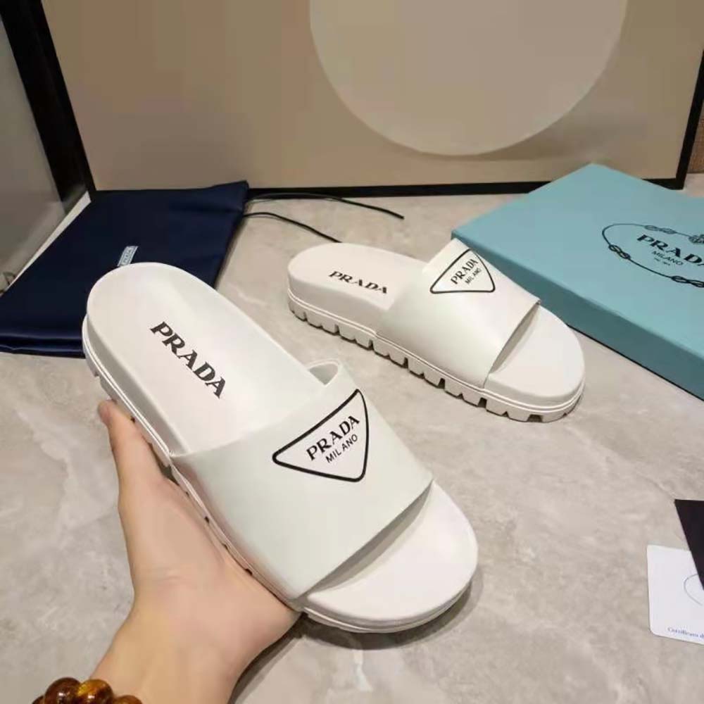 Prada Women Leather Slides in 20mm Heel-White - image 7