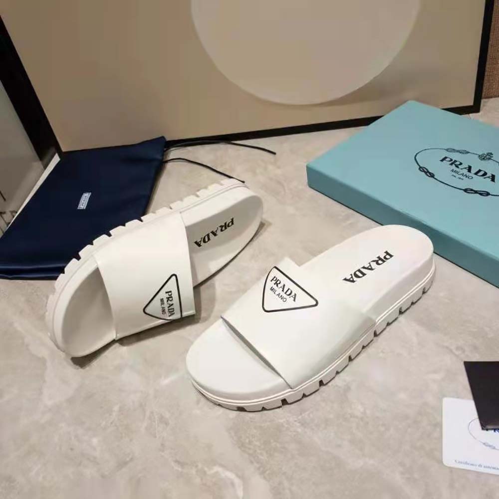 Prada Women Leather Slides in 20mm Heel-White - image 4