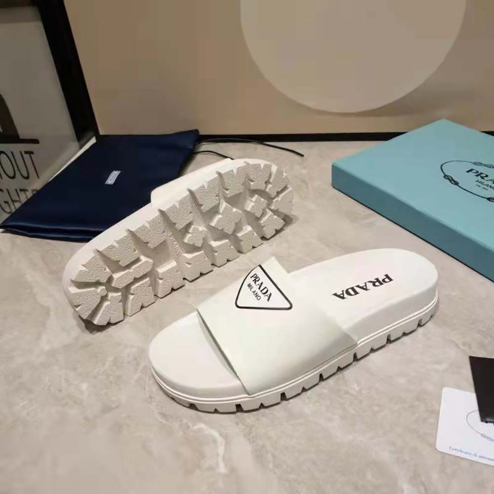 Prada Women Leather Slides in 20mm Heel-White - image 5