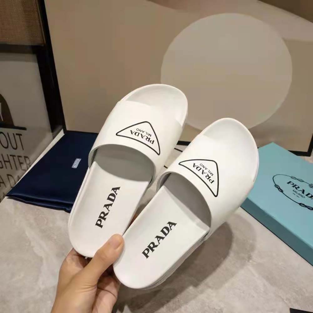 Prada Women Leather Slides in 20mm Heel-White - image 6